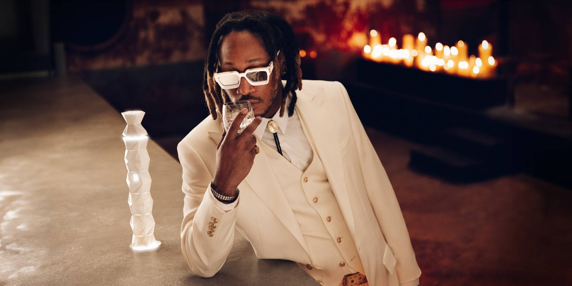 Global music icon Future sipping the Belvedere 10 luxury vodka.