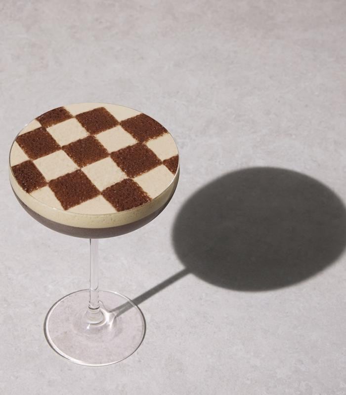Pit Stop Martini with a chequered cocoa pattern, Formula 1® serve
