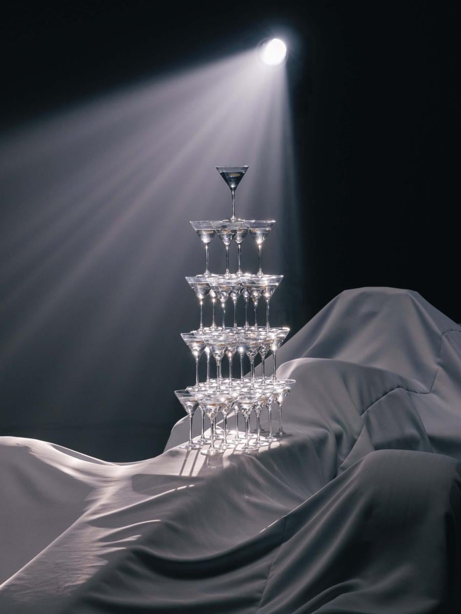 Photo of a martini glasses tower 