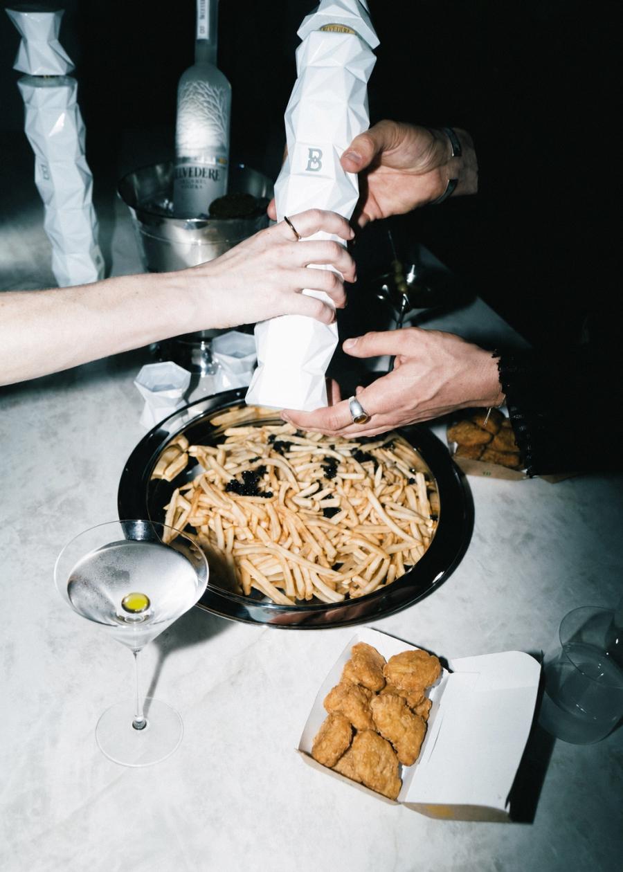 Belvedere 10 signature cocktail served with caviar fries