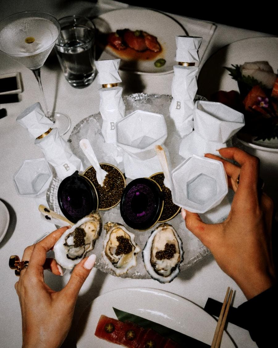 Belvedere 10 Martini served with Oscietra caviar and oysters