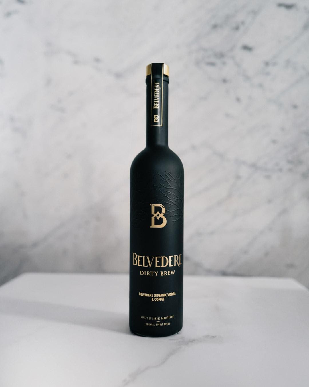 Belvedere Dirty Brew bottle on a table